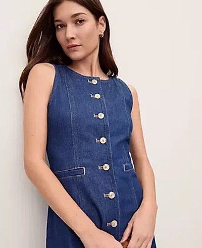 Ann Taylor Denim Flare Midi Dress In Blue