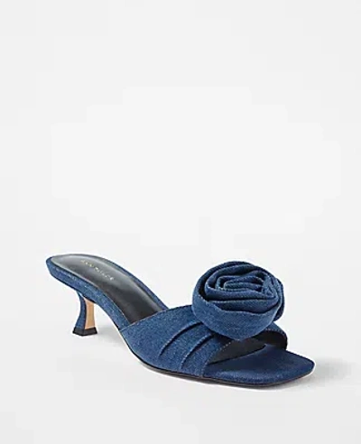 Ann Taylor Denim Floral Statement Sandals In Dark Denim Blue