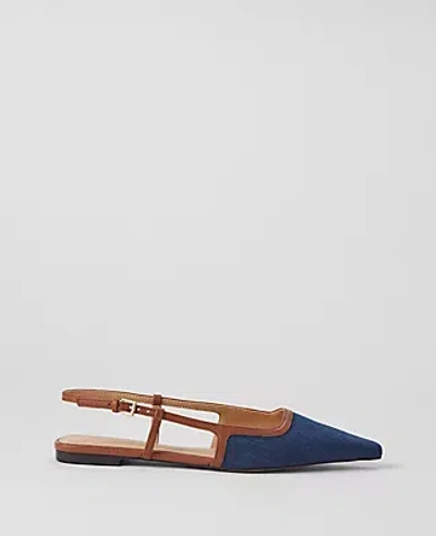 Ann Taylor Denim Nip Toe Slingback Flats In Dark Denim Blue