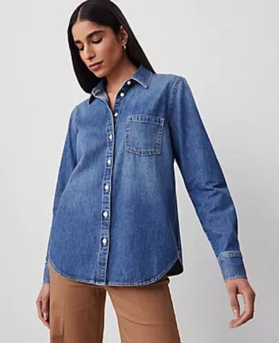 Ann Taylor Denim Pocket Shirt In Classic Mid Wash