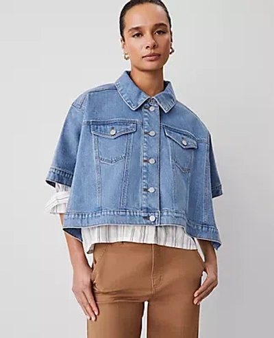 Ann Taylor Denim Poncho In Soft Denim Blue