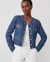 Ann Taylor Denim Quilted Jacket In Mid Indigo Wash