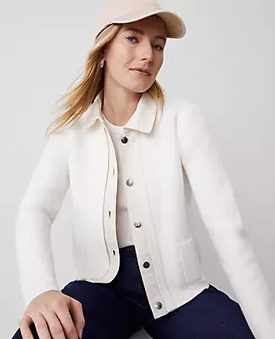 Ann Taylor Denim Sweater Jacket In Winter White