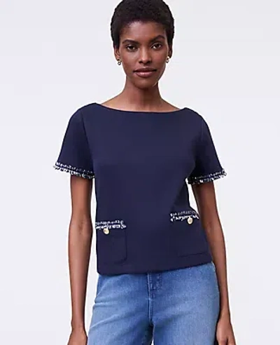 Ann Taylor Denim Trim Top In Blue