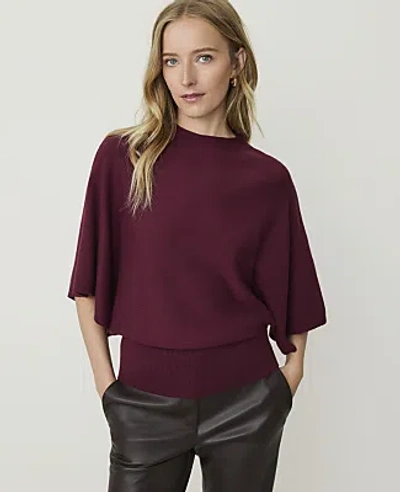 Ann Taylor Dolman Crew Neck Sweater Top In Tinto Red