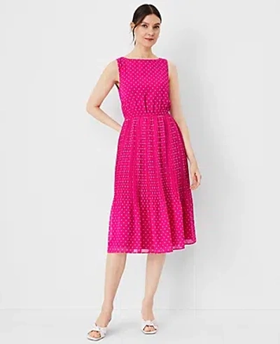 Ann Taylor Dot Pleated Flare Dress In Hot Pink Poppy