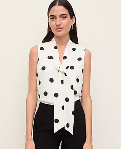 Ann Taylor Dotted Bow Neck Shell Top In White | ModeSens