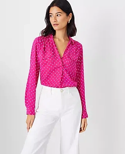 Ann Taylor Dotted Camp Shirt In Hot Pink Poppy