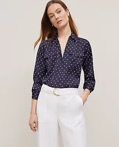 Ann Taylor Dotted Camp Shirt In Night Sky-white