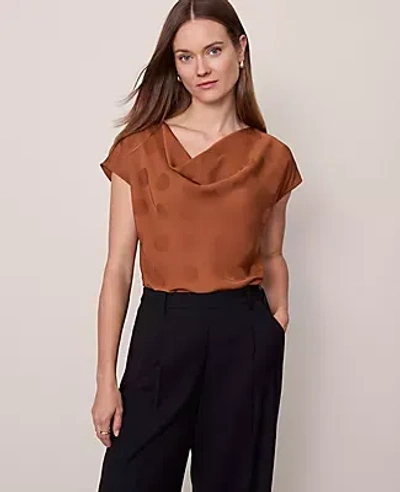 Ann Taylor Dotted Cowl Neck Top In Brown