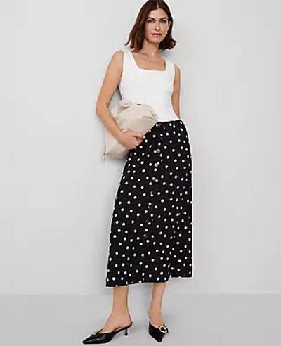 Ann Taylor Dotted Crepe Button Midi Skirt In Black