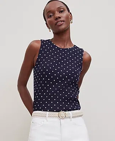 Ann Taylor Dotted Crew Neck Shell Top In Night Sky-white