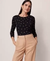 Ann Taylor Dotted Crew Neck Top In Brown