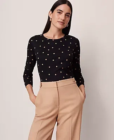 Ann Taylor Dotted Crew Neck Top In Brown