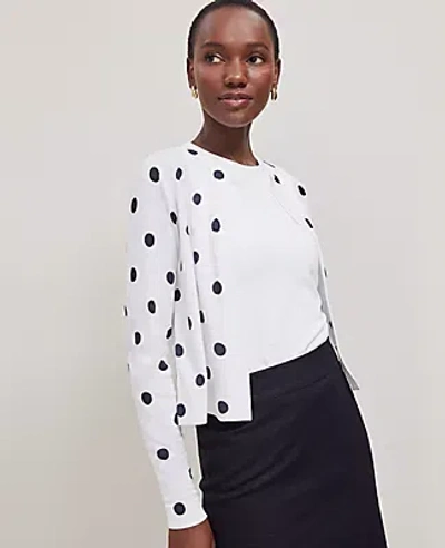 Ann Taylor Dotted Cropped Open Cardigan In White