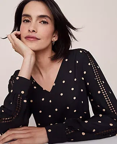 Ann Taylor Dotted Lace Trim Top In Brown