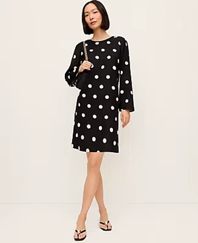 Ann Taylor Dotted Linen Blend Shift Dress In Black