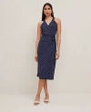Ann Taylor Dotted Midi Wrap Column Dress In Night Sky-white