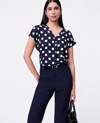 Ann Taylor Dotted Mixed Media Pleat Front Top In Black
