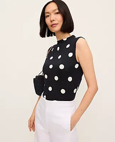 Ann Taylor Dotted Mock Neck Tank In Black