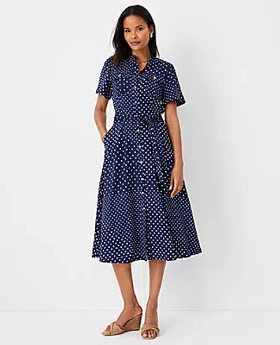 Ann Taylor Dotted Patchwork Pocket Shirtdress In Pure Sapphire