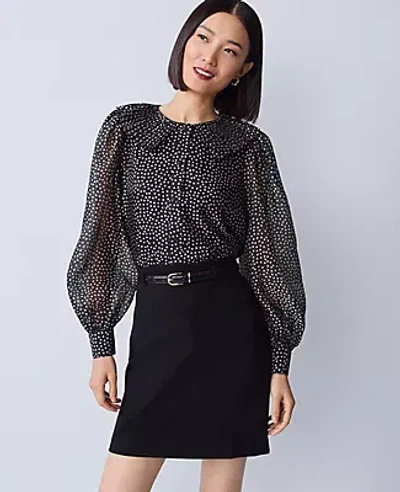 Ann Taylor Dotted Pleated Collar Blouse In Black