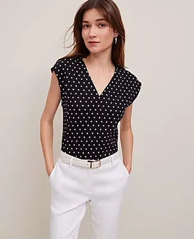 Ann Taylor Dotted Ponte Cap Sleeve Top In Black
