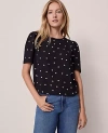 Ann Taylor Dotted Puff Sleeve Blouse In Brown