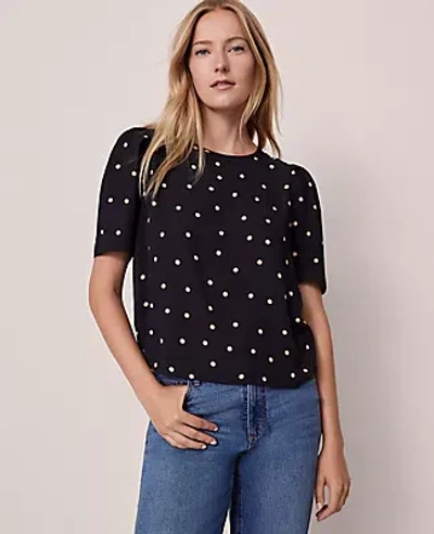 Ann Taylor Dotted Puff Sleeve Blouse In Brown