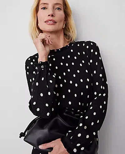 Ann Taylor Dotted Ruffle Popover Top In Black