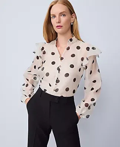 Ann Taylor Dotted Ruffle Sleeve Blouse