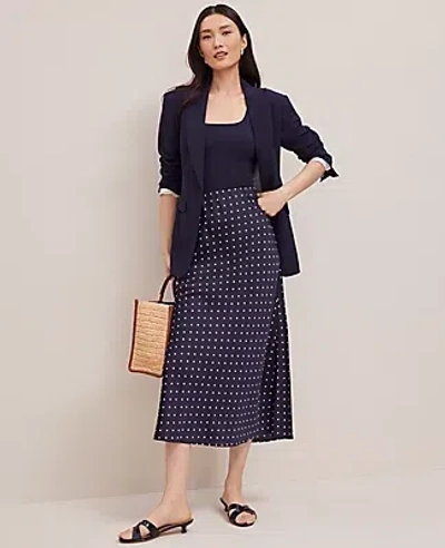 Ann Taylor Dotted Satin Bias Slip Skirt In Night Sky-white