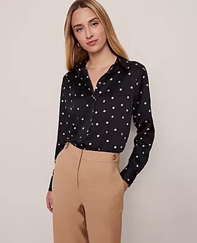 Ann Taylor Dotted Satin Button Down Shirt In Brown