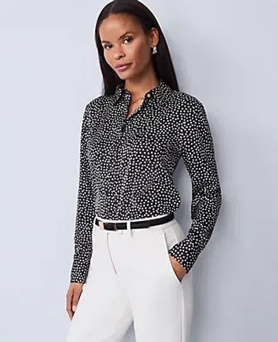 Ann Taylor Dotted Satin Essential Shirt In Black