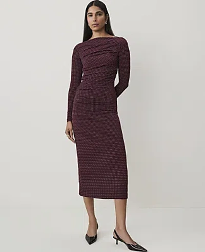 Ann Taylor Dotted Shirred Midi Dress In Purest Plum