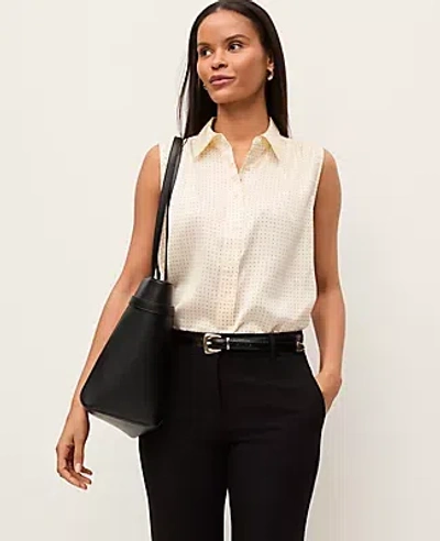 Ann Taylor Dotted Sleeveless Shirt In White