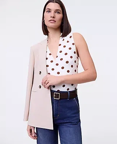 Ann Taylor Dotted Sleeveless V-neck Top In Brown