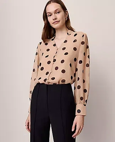 Ann Taylor Dotted V-neck Popover Top In Brown