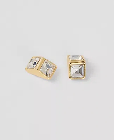 Ann Taylor Double Crystal Stud Earrings In Goldtone