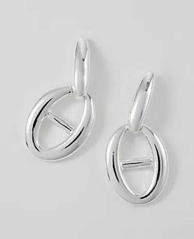 Ann Taylor Double Oval Drop Earrings In Silvertone