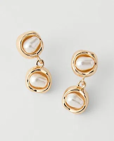 Ann Taylor Double Pearl Drop Earrings In Gold