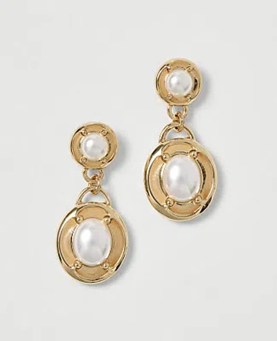Ann Taylor Double Pearl Drop Earrings In Gold