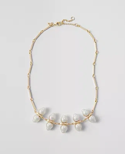 Ann Taylor Double Pearlized Statement Necklace In Goldtone