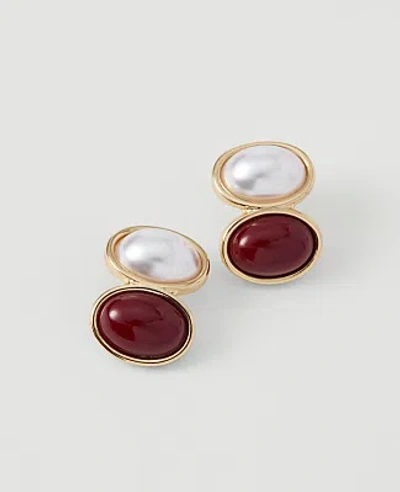 Ann Taylor Double Pearlized Stone Stud Earrings In Gold