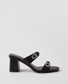 Ann Taylor Double Strap Leather Block Heel Sandals In Black