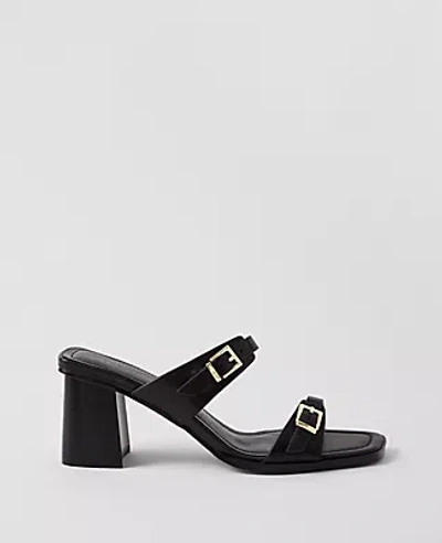Ann Taylor Double Strap Leather Block Heel Sandals In Black