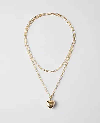 Ann Taylor Double Wrap Heart Pendant Necklace In Goldtone