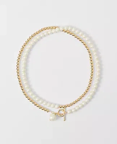 Ann Taylor Double Wrap Metal And Pearl Necklace In White