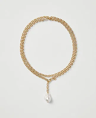 Ann Taylor Double Wrap Pearl Necklace In Goldtone