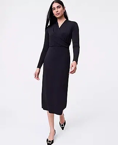Ann Taylor Draped Knit Midi Sheath Dress In Black